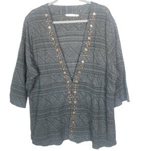 Soft Surroundings Blouse Womens 3X Gray Geometric